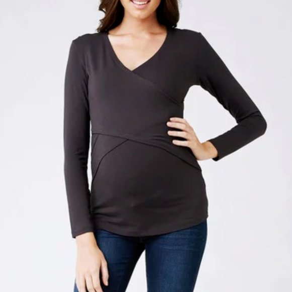 Ripe Maternity Embrace Crossover Nursing Top in Slate - Picture 1 of 4